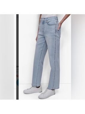 DKNY Light Wash Stud-Trim Straight Leg Jeans - Women